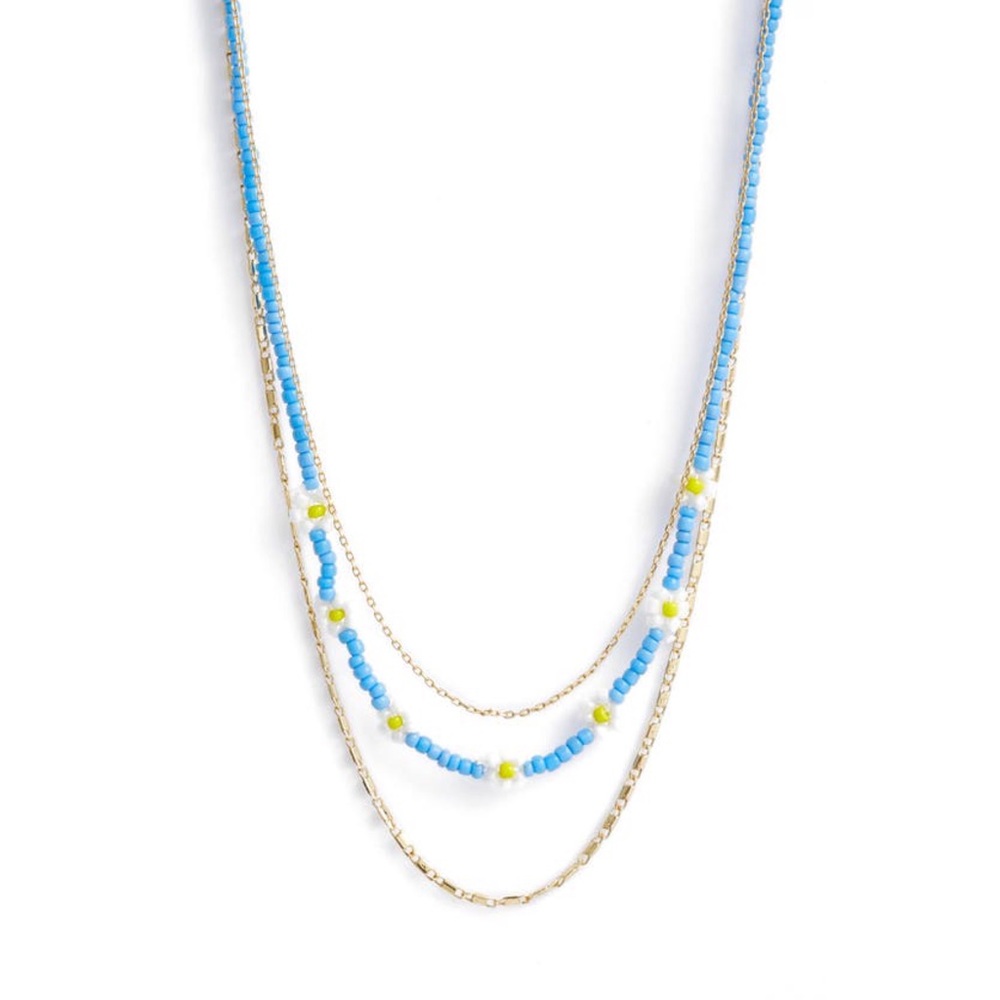 BP. Layered Blue Daisy Bead Necklace